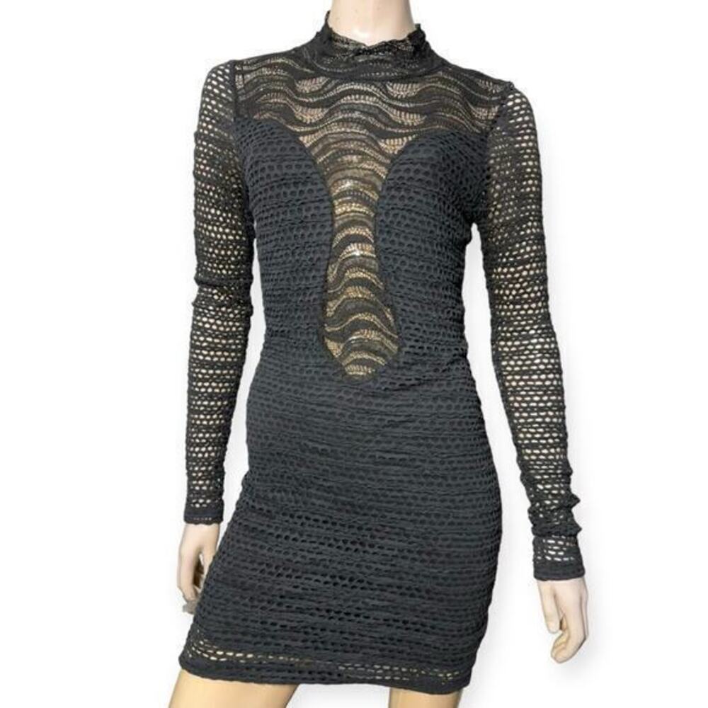 Nightcap Women’s Size 2 M Black Crochet Lace Cut Out Long Sleeve Mini Dress
